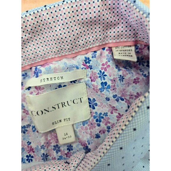 CON.STRUCT Slim Fit Stretch Shirt 16 34/35 Medium Blue Polka Dot Pattern - Picture 4 of 7